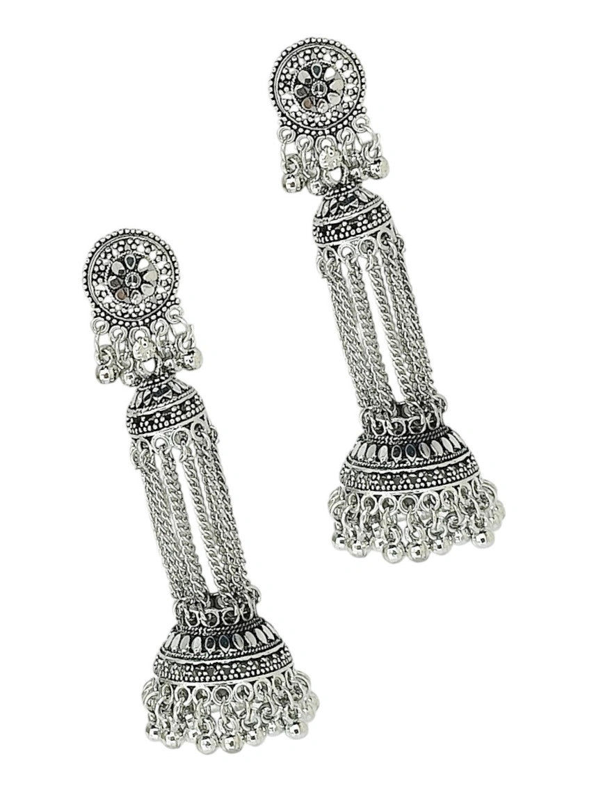 Silver Oxidized Drop Earrings