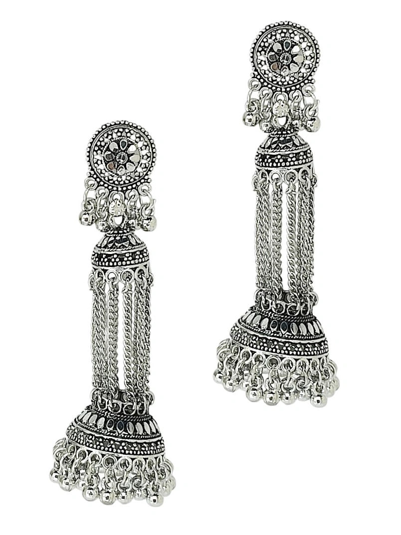 Silver Oxidized Drop Earrings