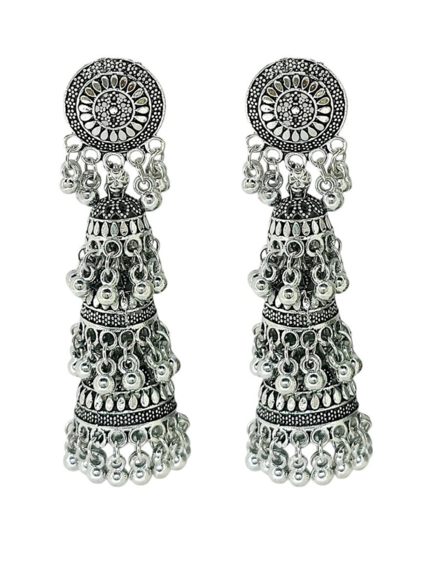 Silver Oxidized Jhumka Earrings