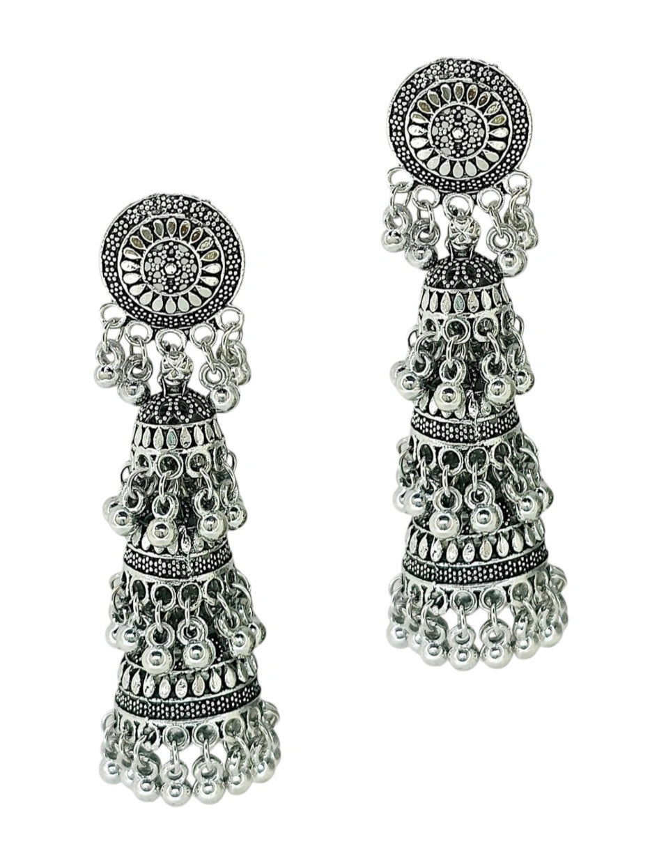 Silver Oxidized Jhumka Earrings