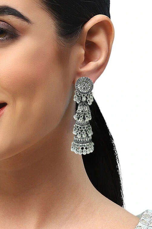 Silver Oxidized Jhumka Earrings