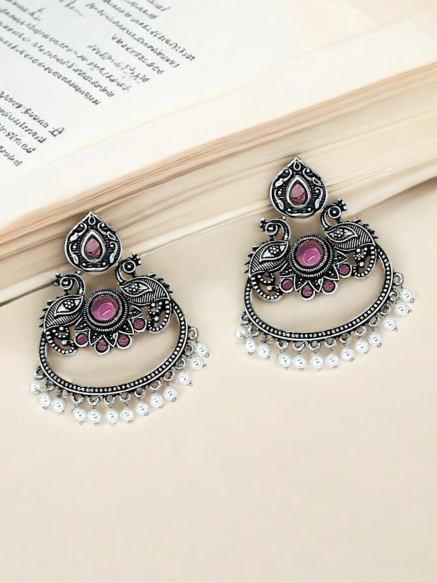 Silver Oxidized Peacock Earrings