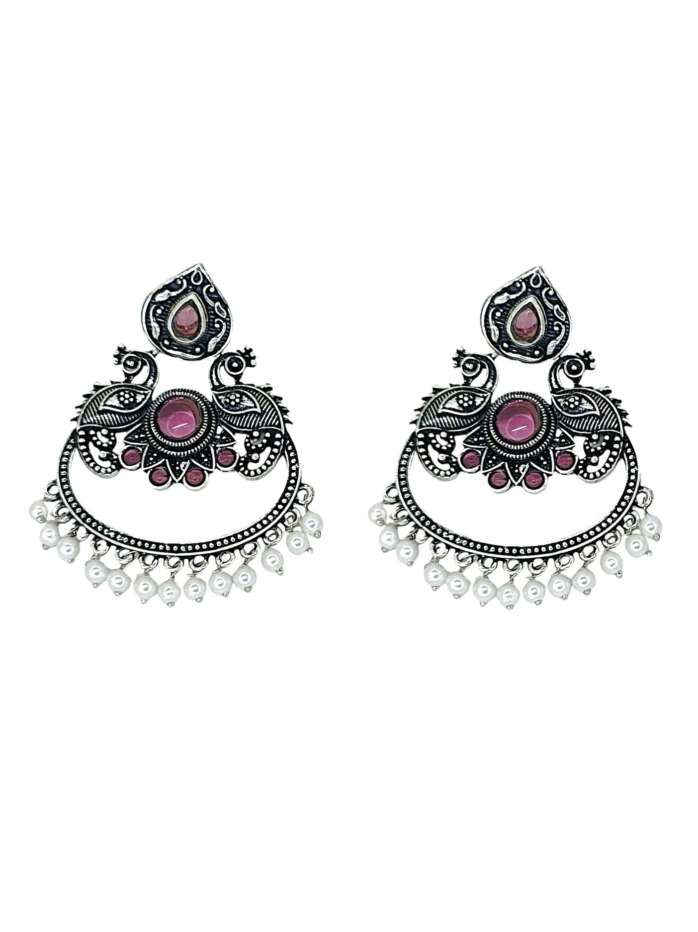 Silver Oxidized Peacock Earrings