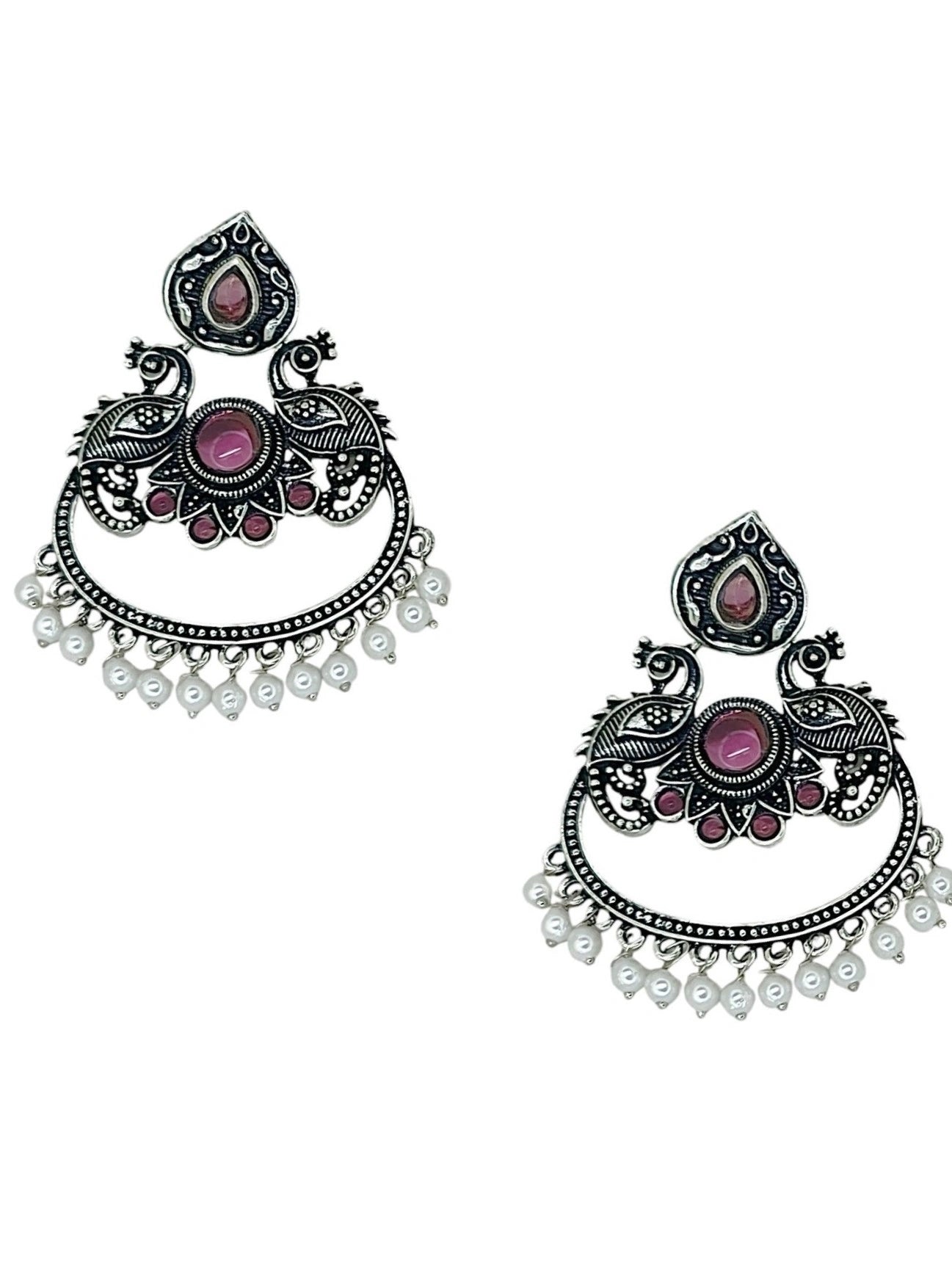 Silver Oxidized Peacock Earrings