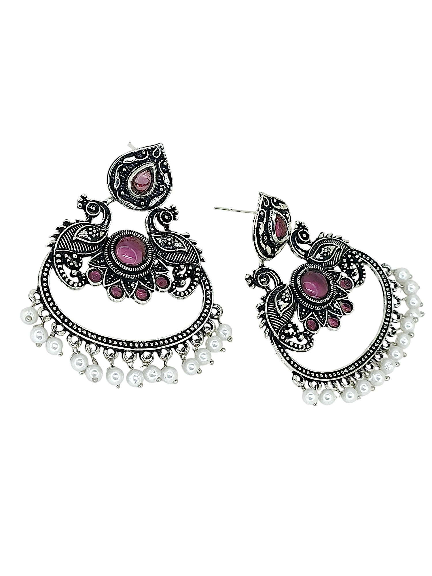 Silver Oxidized Peacock Earrings