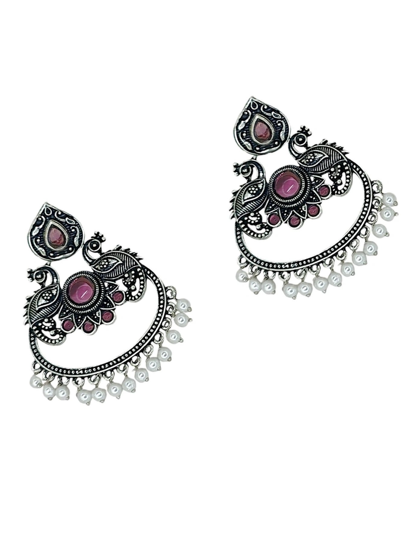 Silver Oxidized Peacock Earrings