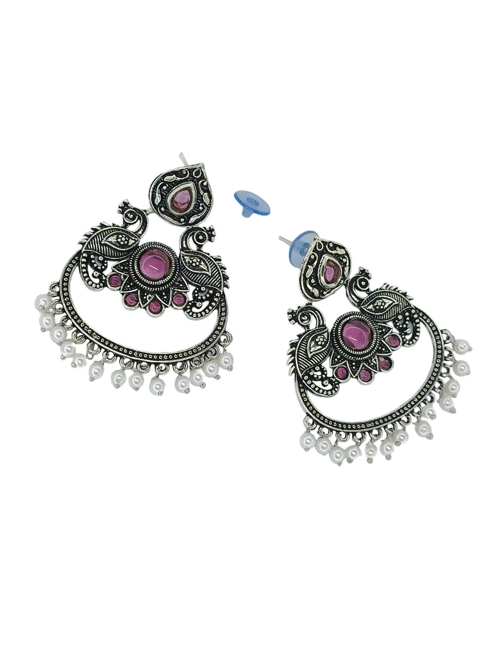 Silver Oxidized Peacock Earrings