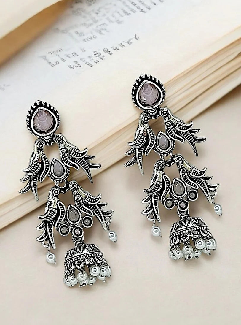 Silver Oxidized Parrot Earrings