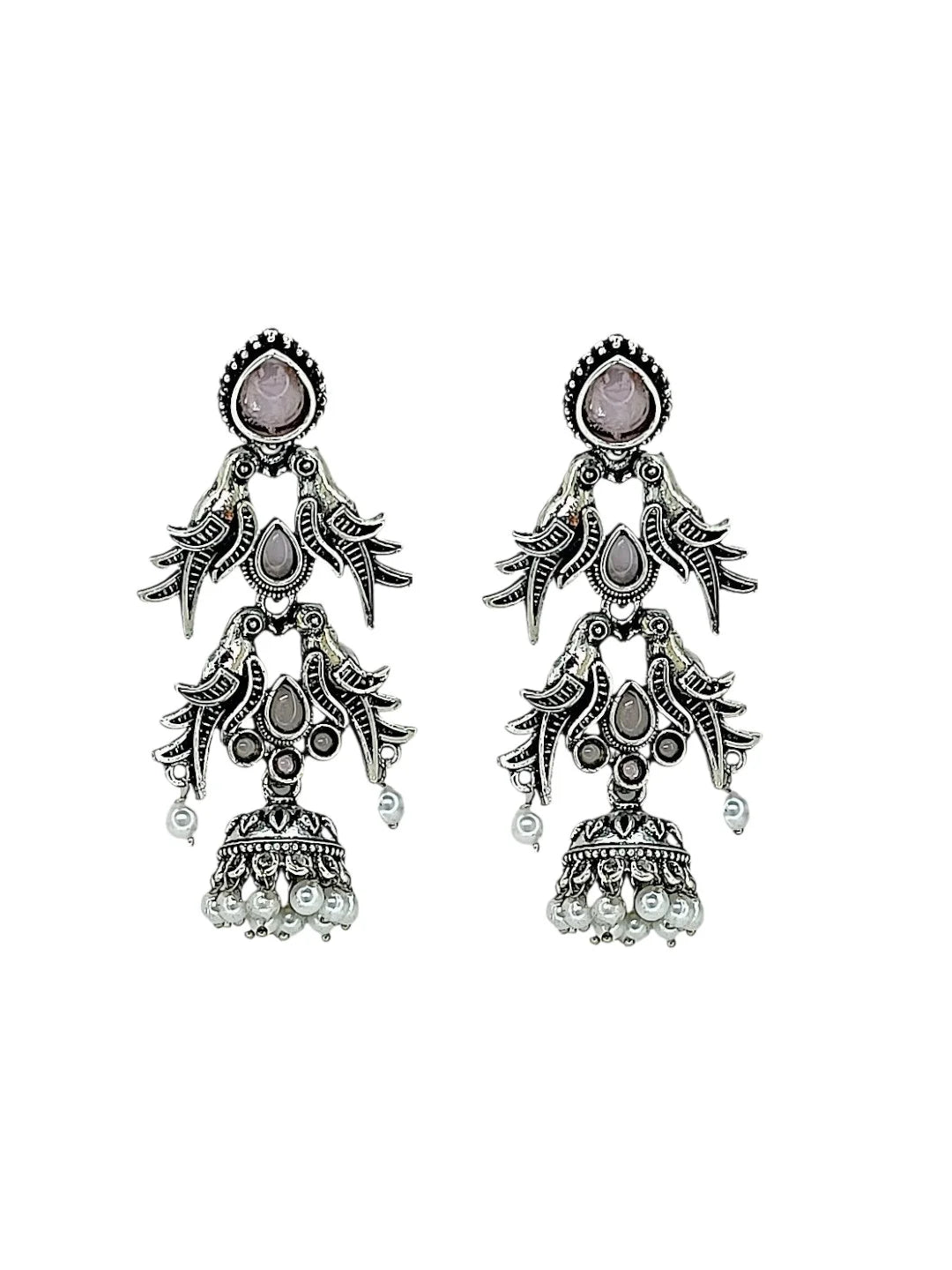 Silver Oxidized Parrot Earrings
