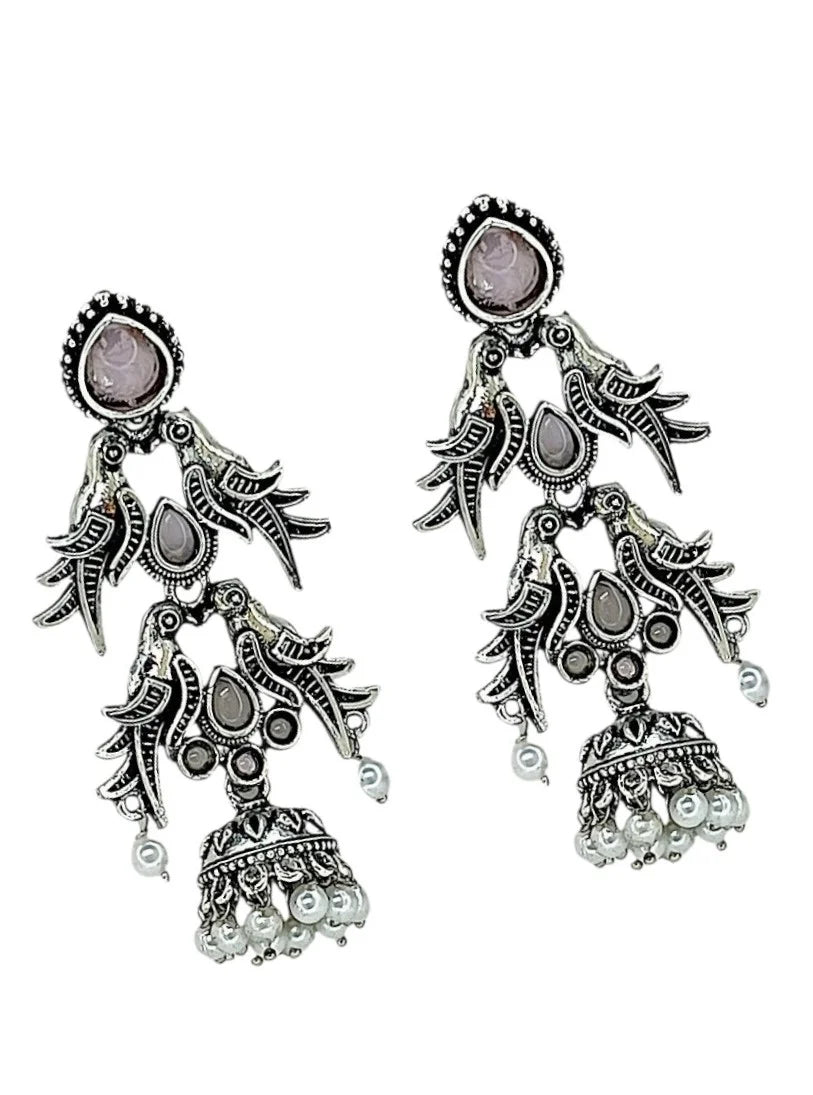 Silver Oxidized Parrot Earrings