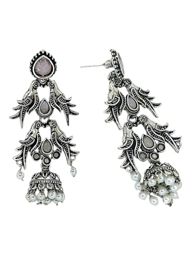 Silver Oxidized Parrot Earrings