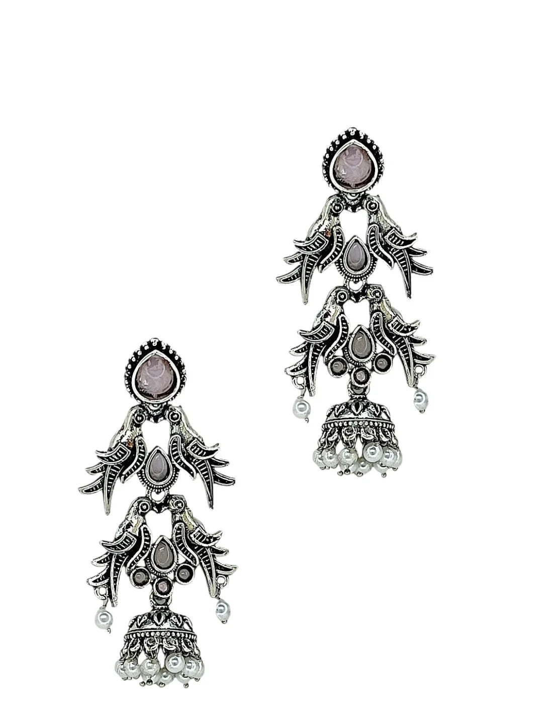 Silver Oxidized Parrot Earrings