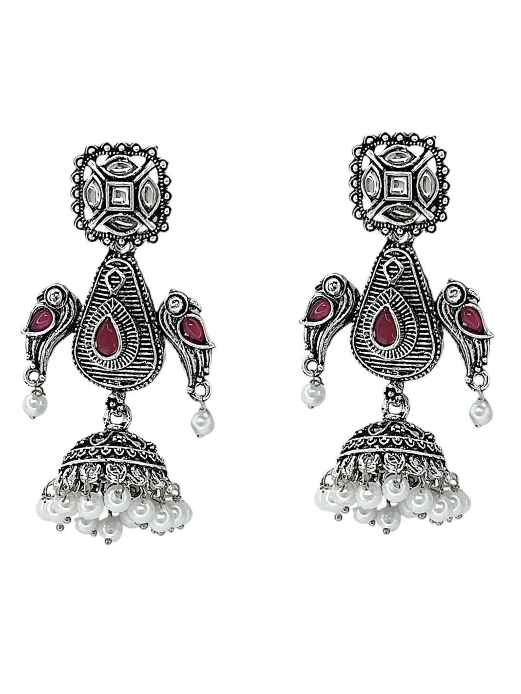 Silver Oxidized Parrot Drop Earrings