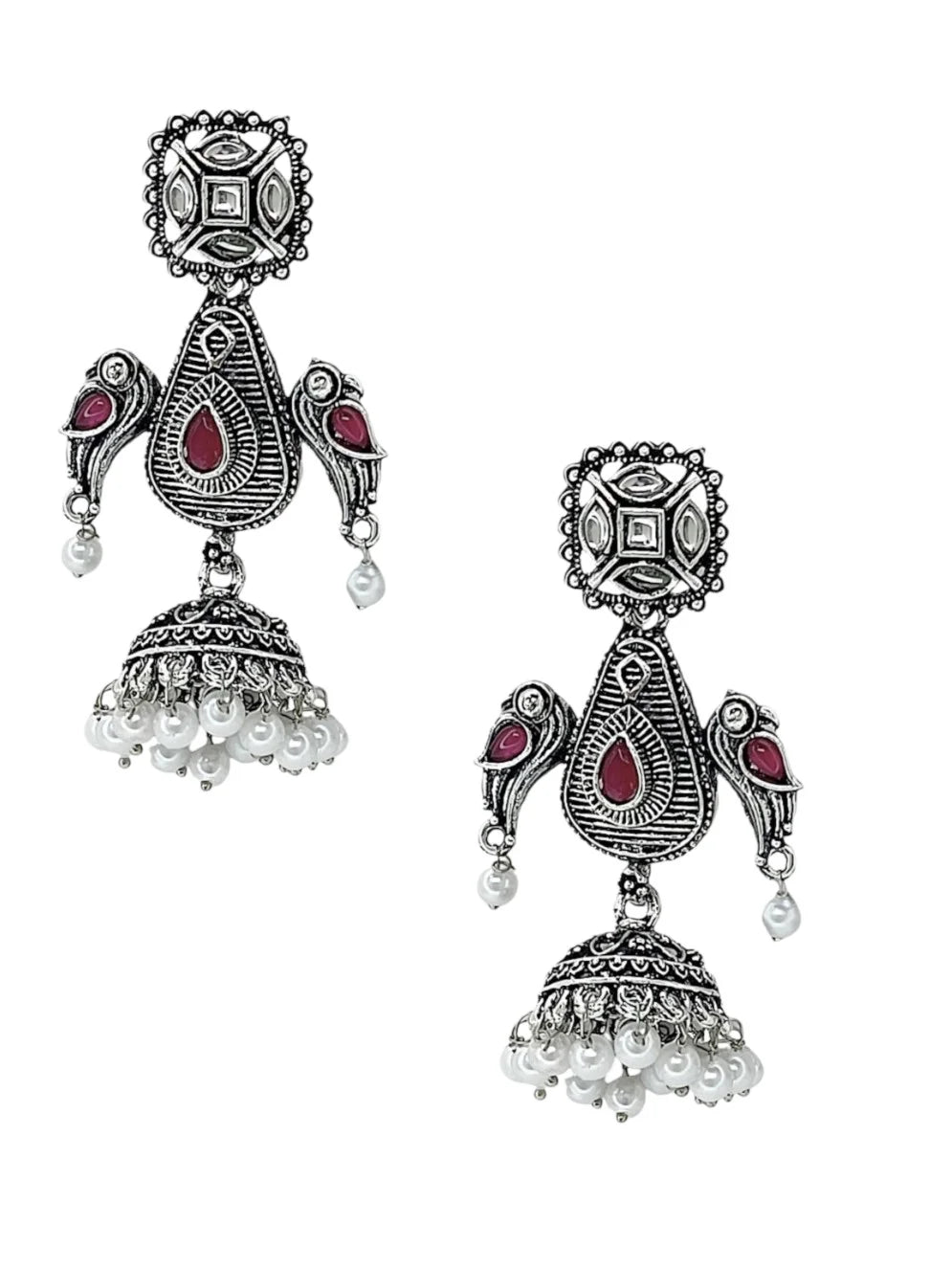 Silver Oxidized Parrot Drop Earrings