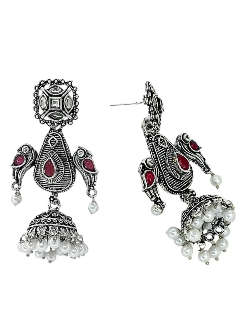 Silver Oxidized Parrot Drop Earrings