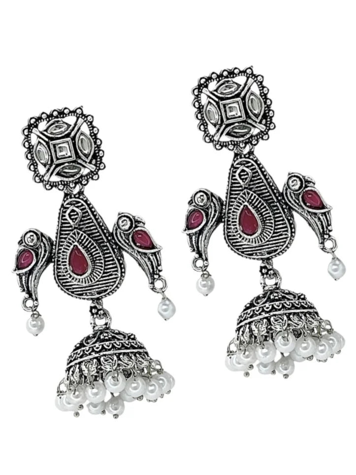 Silver Oxidized Parrot Drop Earrings