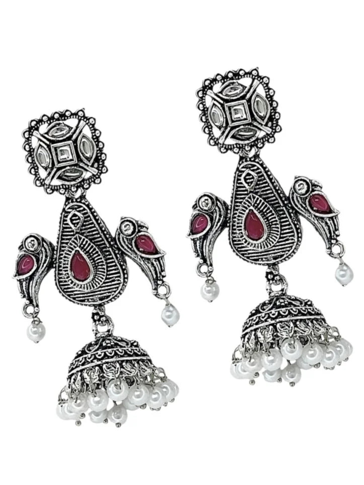 Silver Oxidized Parrot Drop Earrings