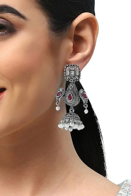 Silver Oxidized Parrot Drop Earrings