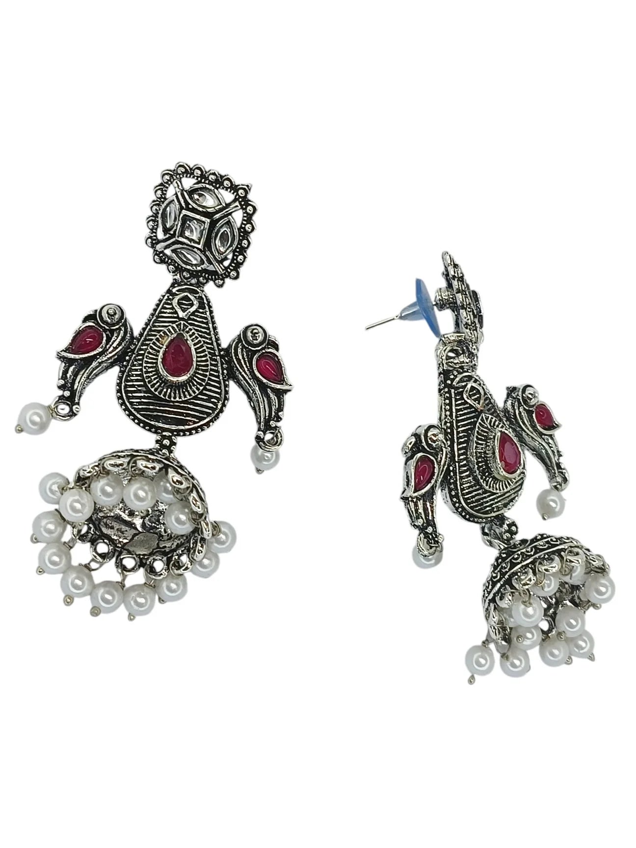 Silver Oxidized Parrot Drop Earrings