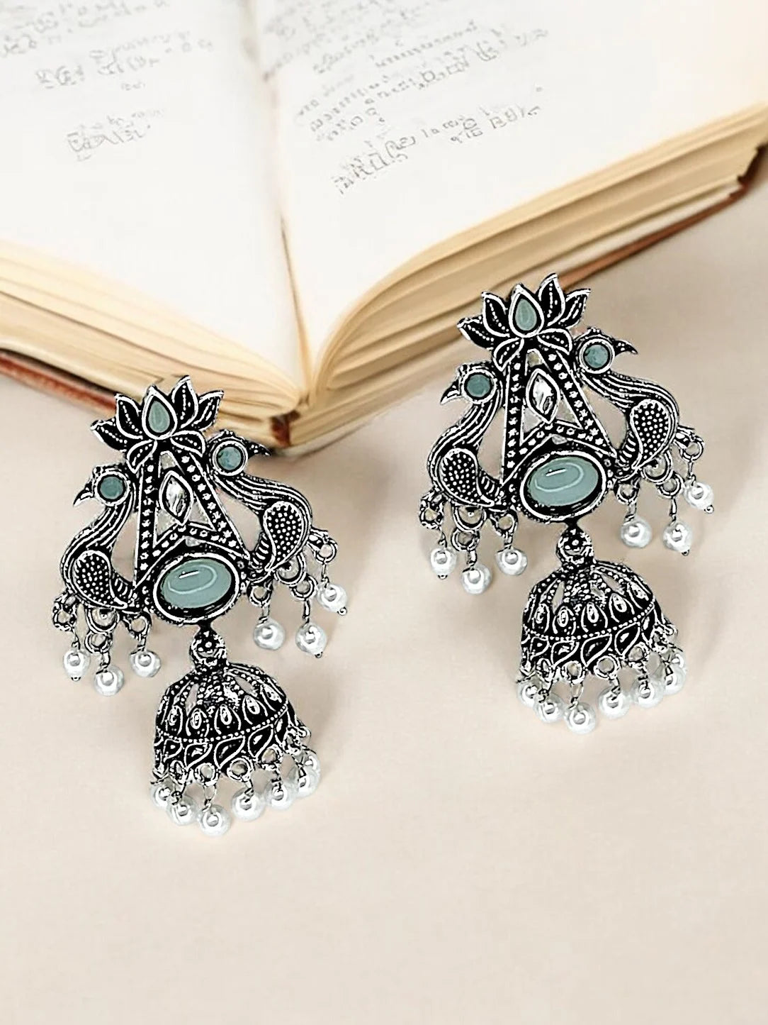 Silver Oxidized Peacock Earrings