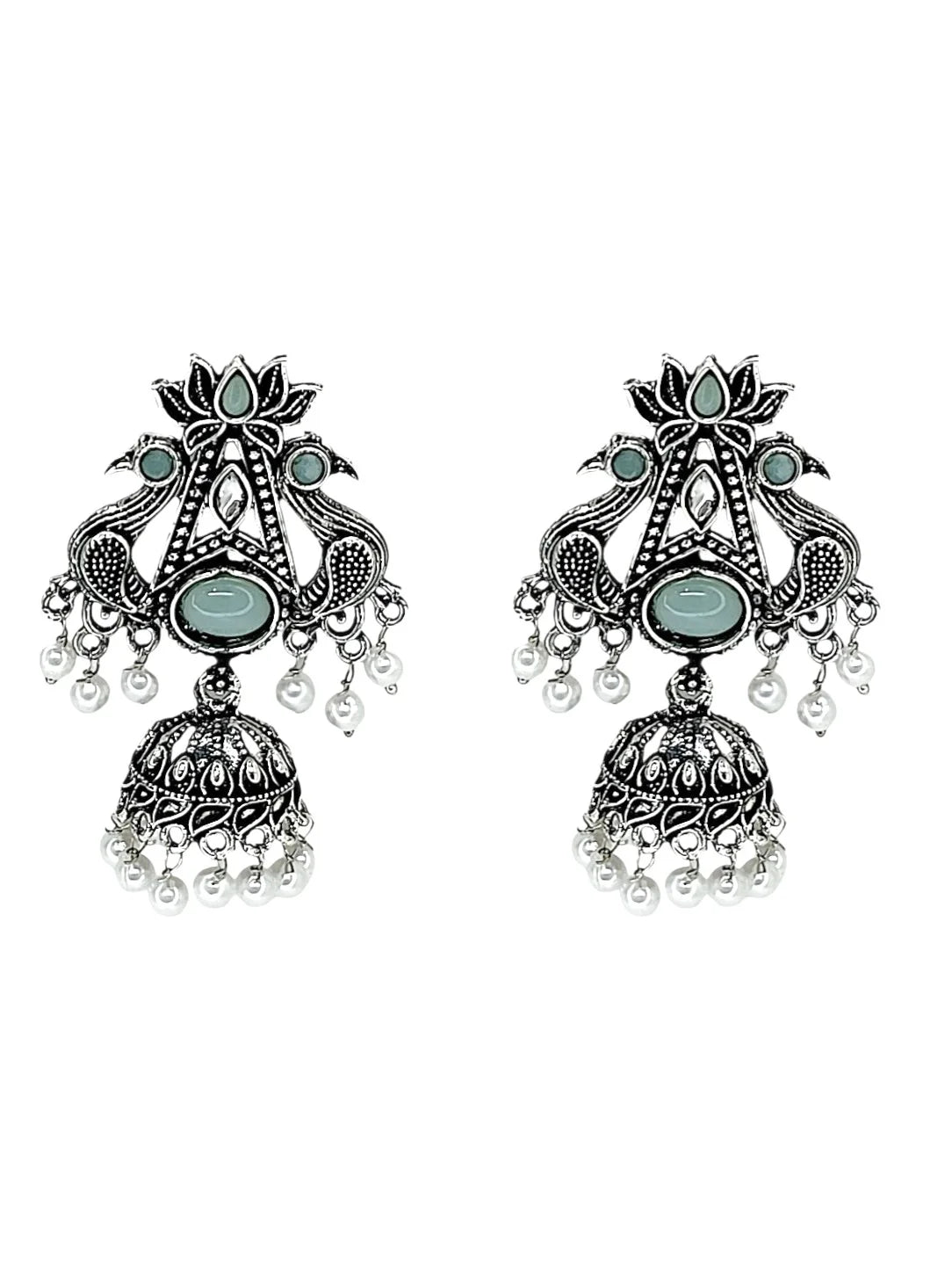 Silver Oxidized Peacock Earrings