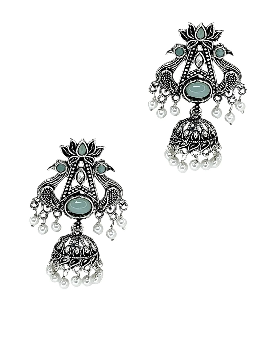 Silver Oxidized Peacock Earrings