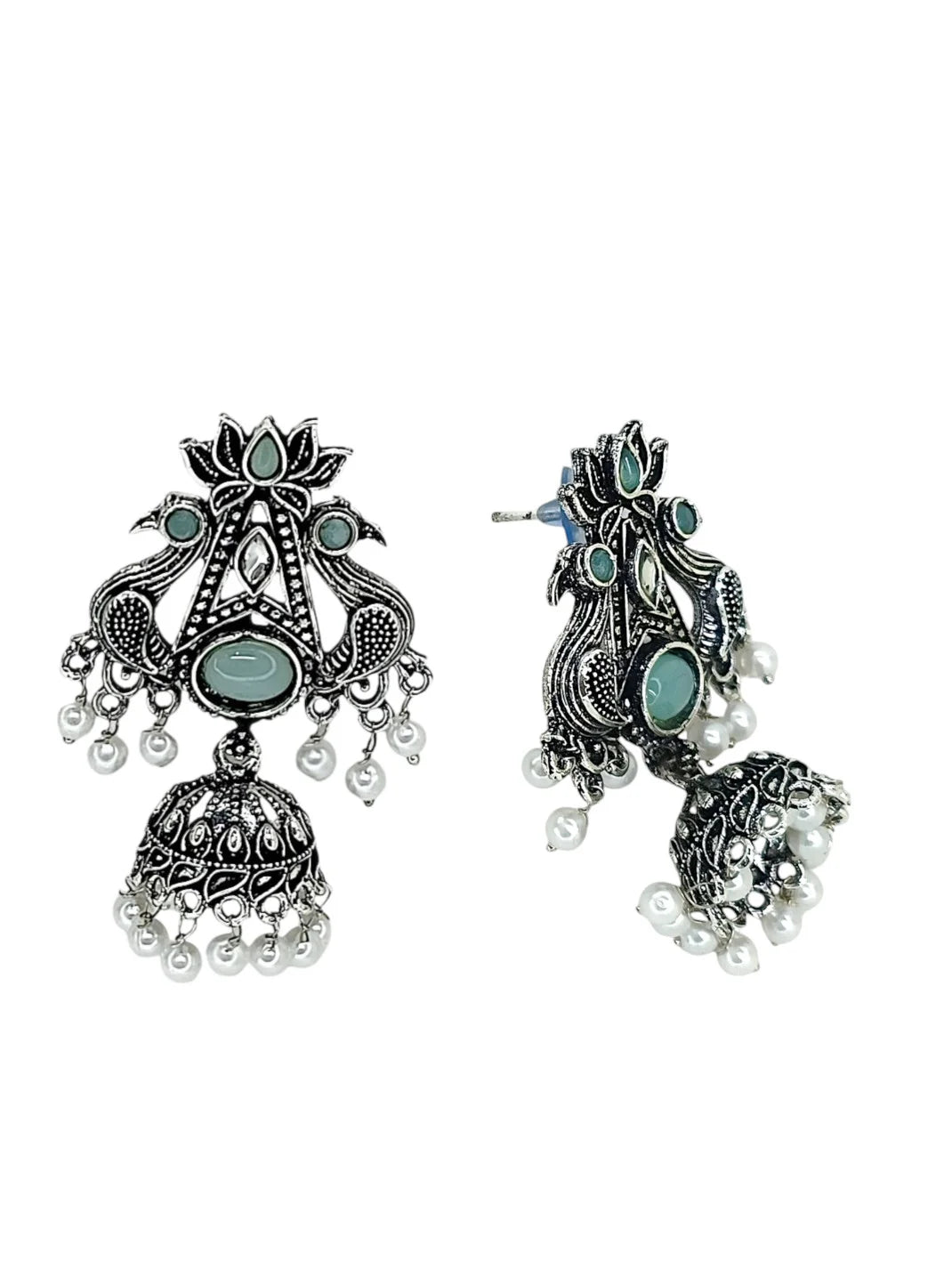 Silver Oxidized Peacock Earrings