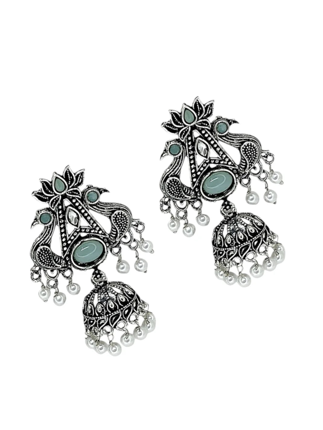 Silver Oxidized Peacock Earrings