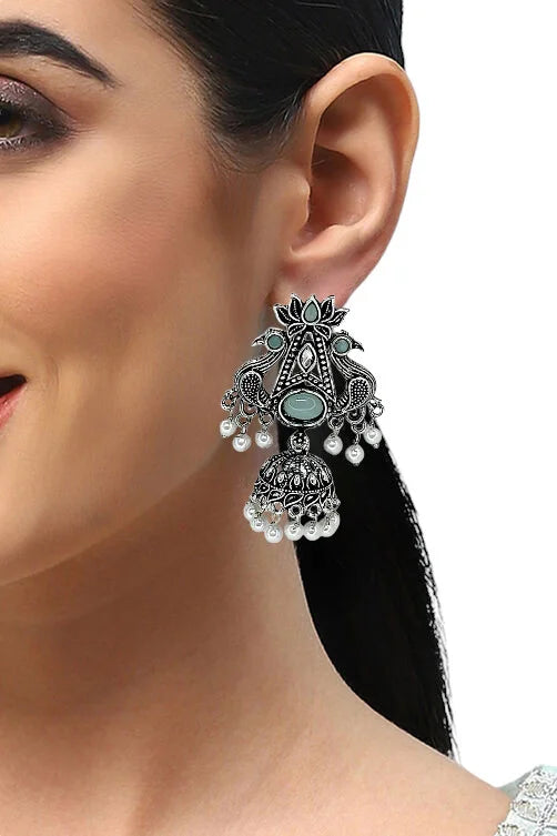 Silver Oxidized Peacock Earrings