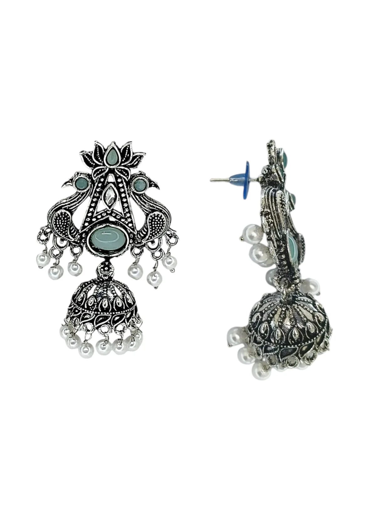 Silver Oxidized Peacock Earrings