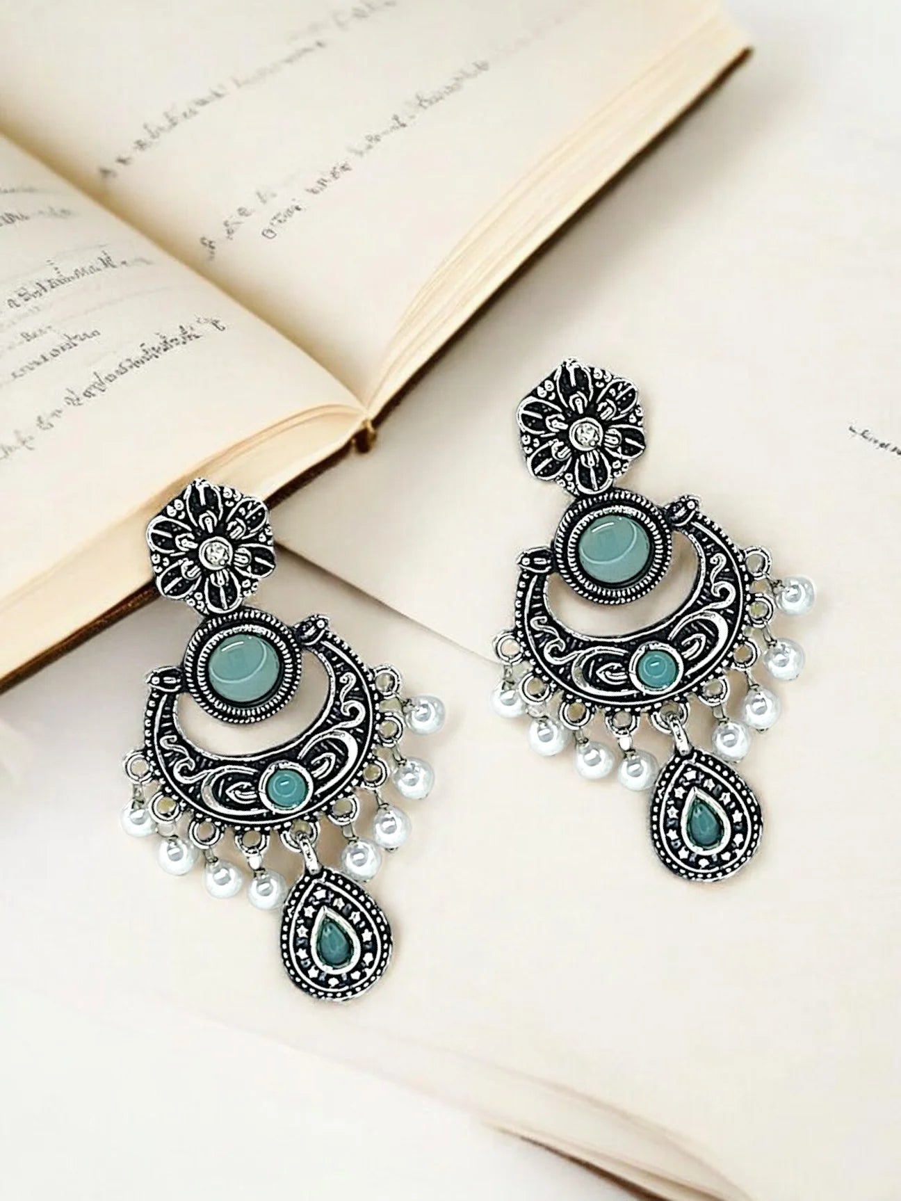 Silver Oxidized Chandbali Earrings