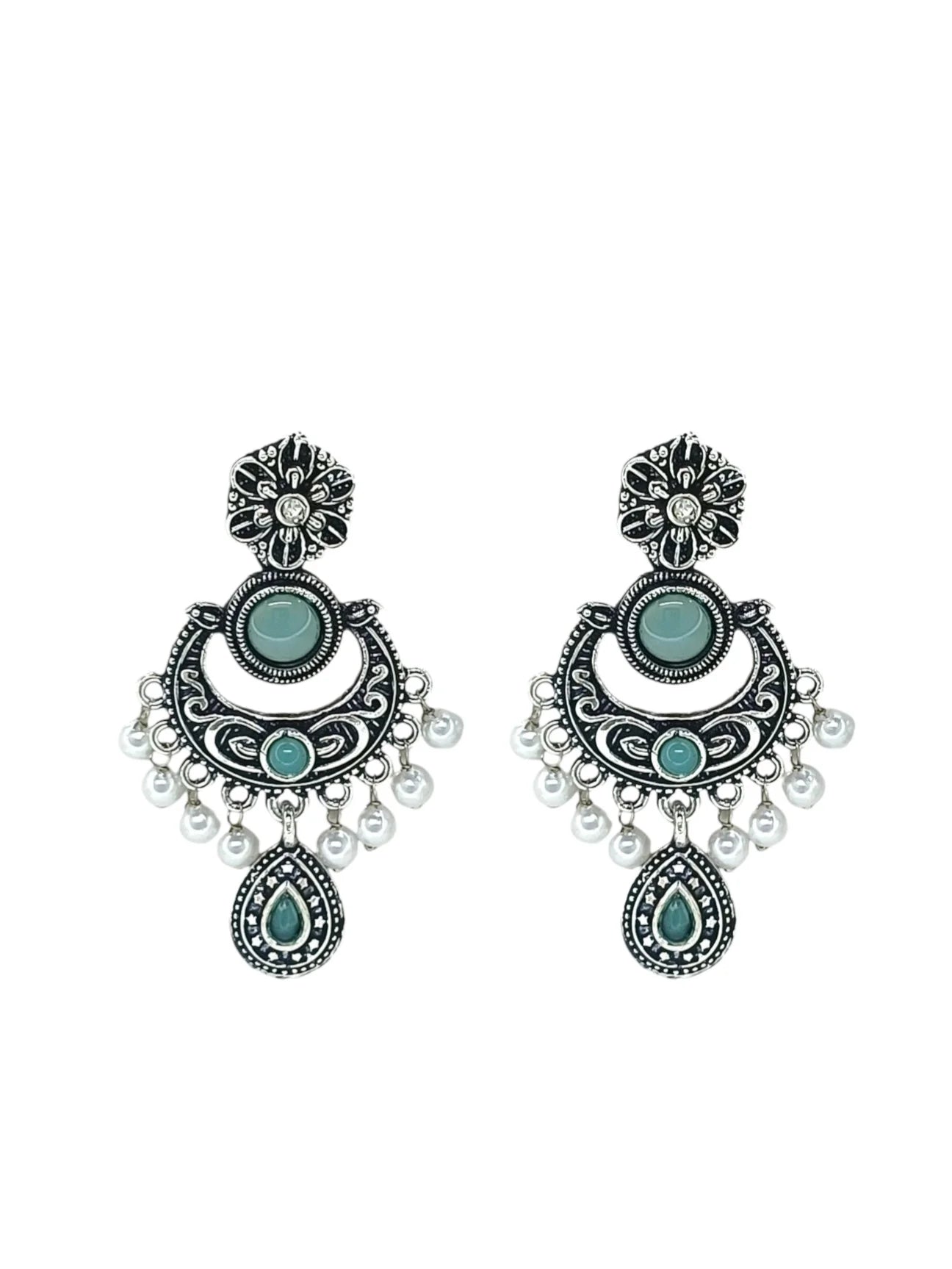 Silver Oxidized Chandbali Earrings