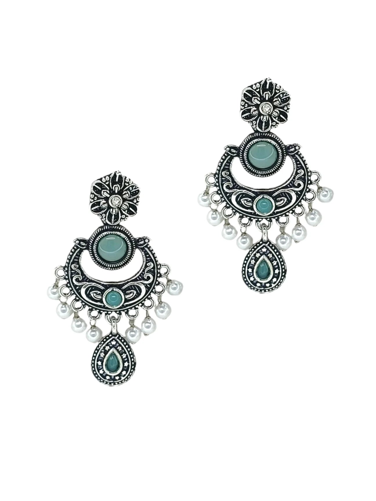 Silver Oxidized Chandbali Earrings