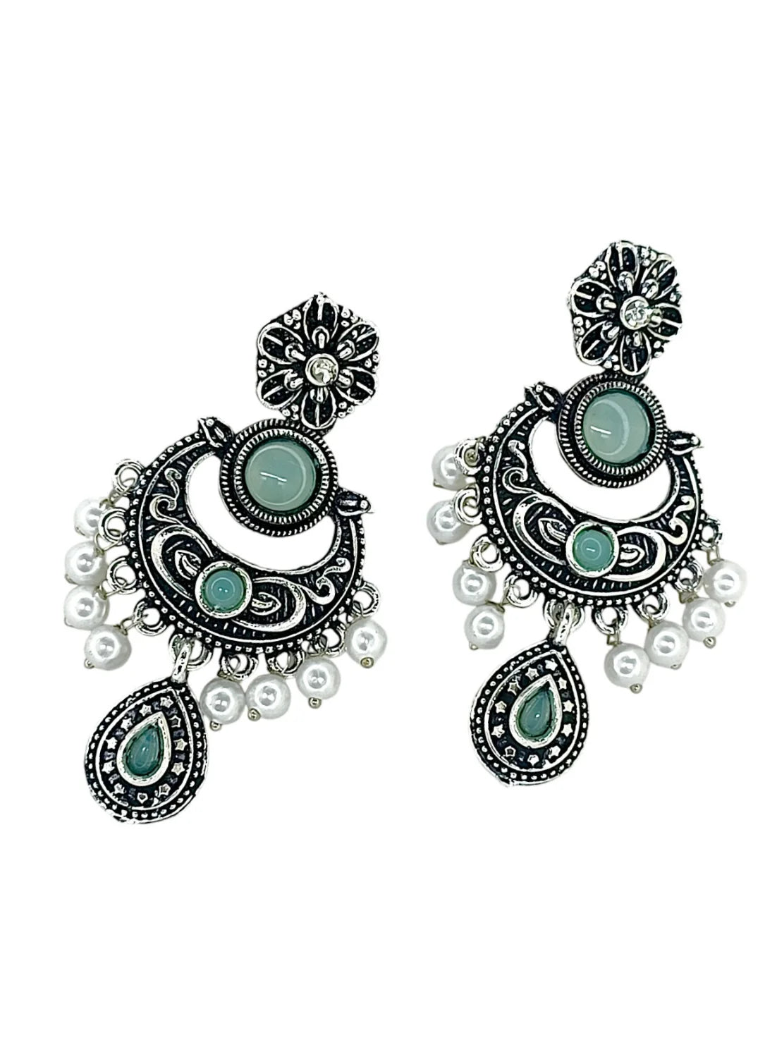 Silver Oxidized Chandbali Earrings