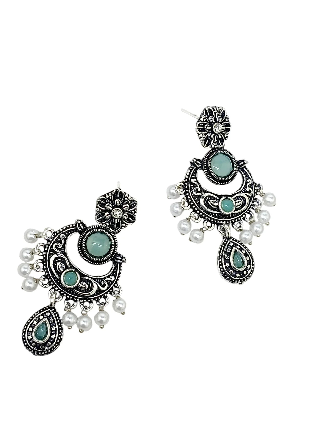 Silver Oxidized Chandbali Earrings