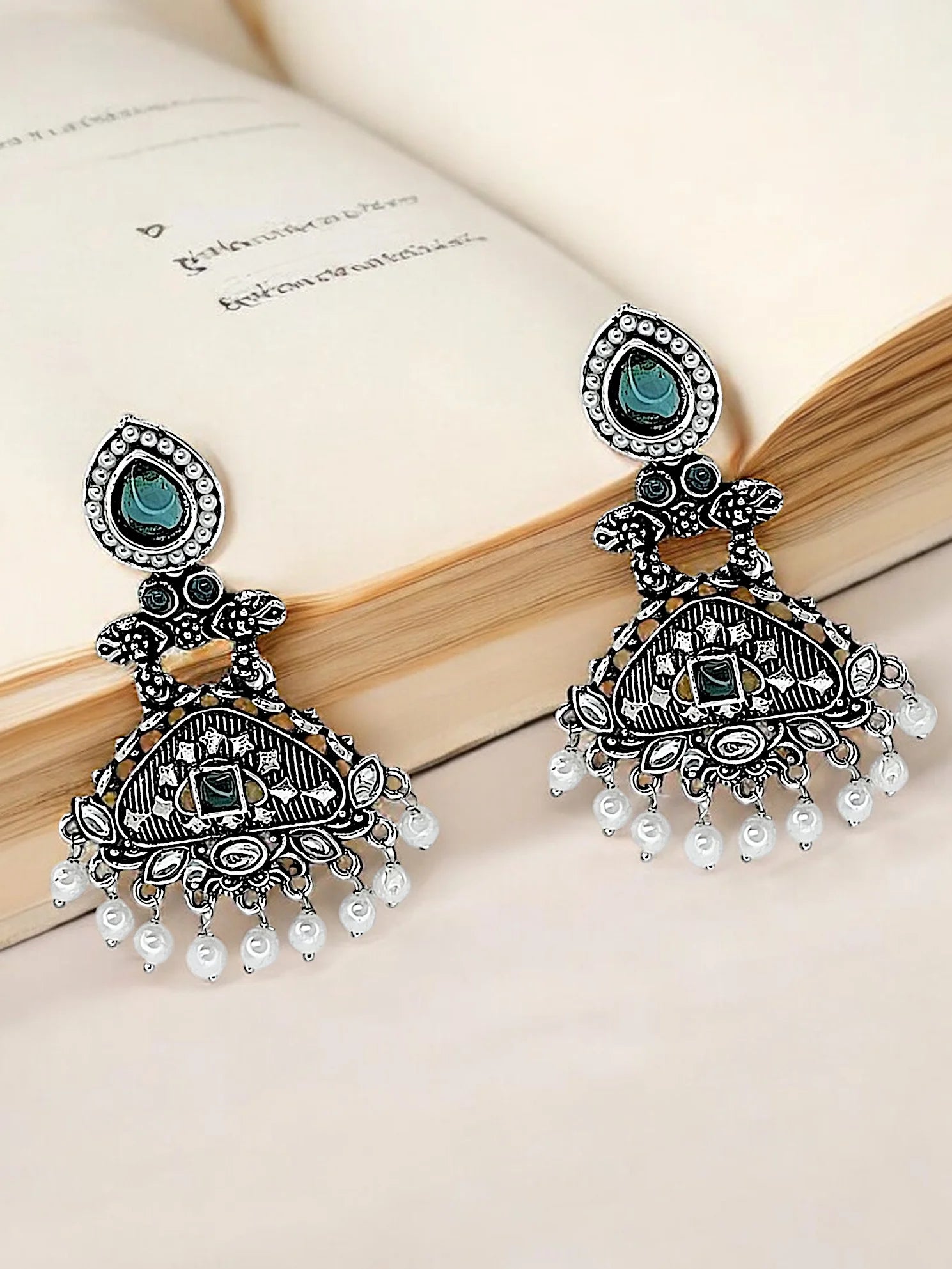 Silver Oxidized Drop Earrings