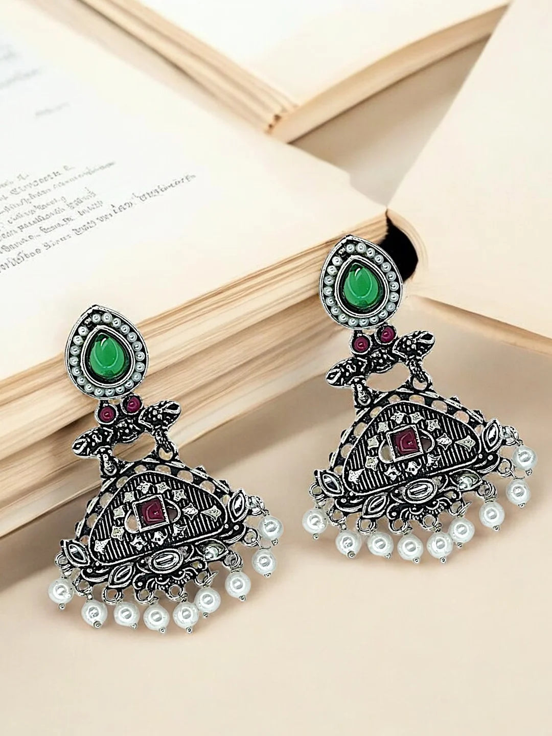 Silver Oxidized Drop Earrings