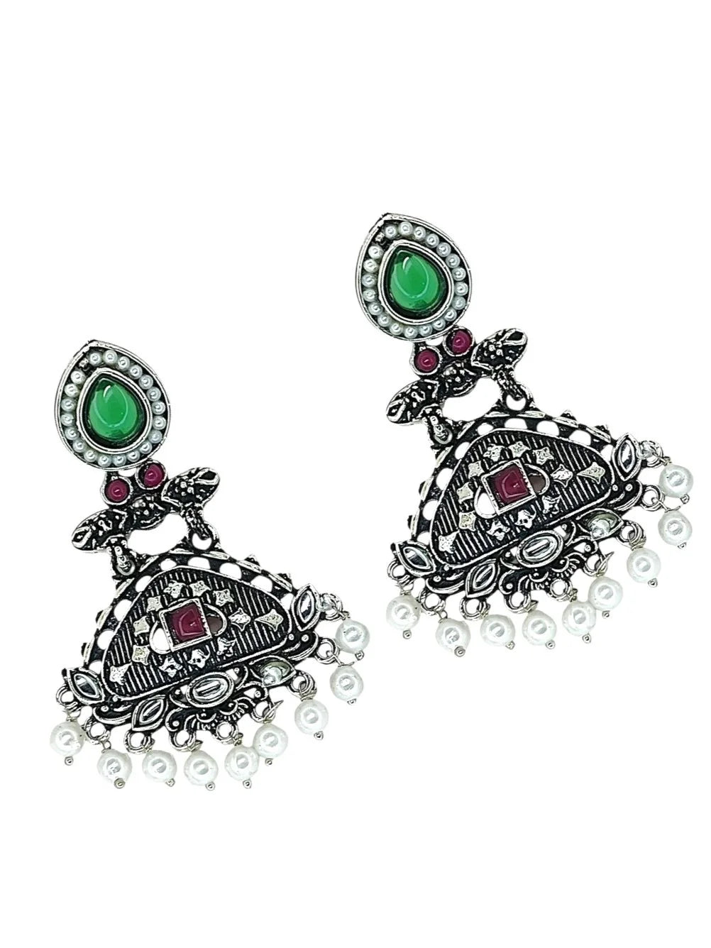 Silver Oxidized Drop Earrings