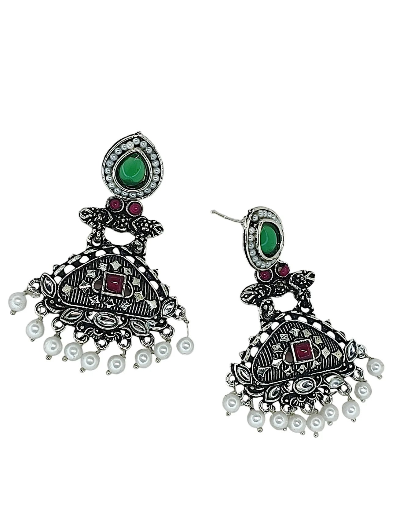 Silver Oxidized Drop Earrings