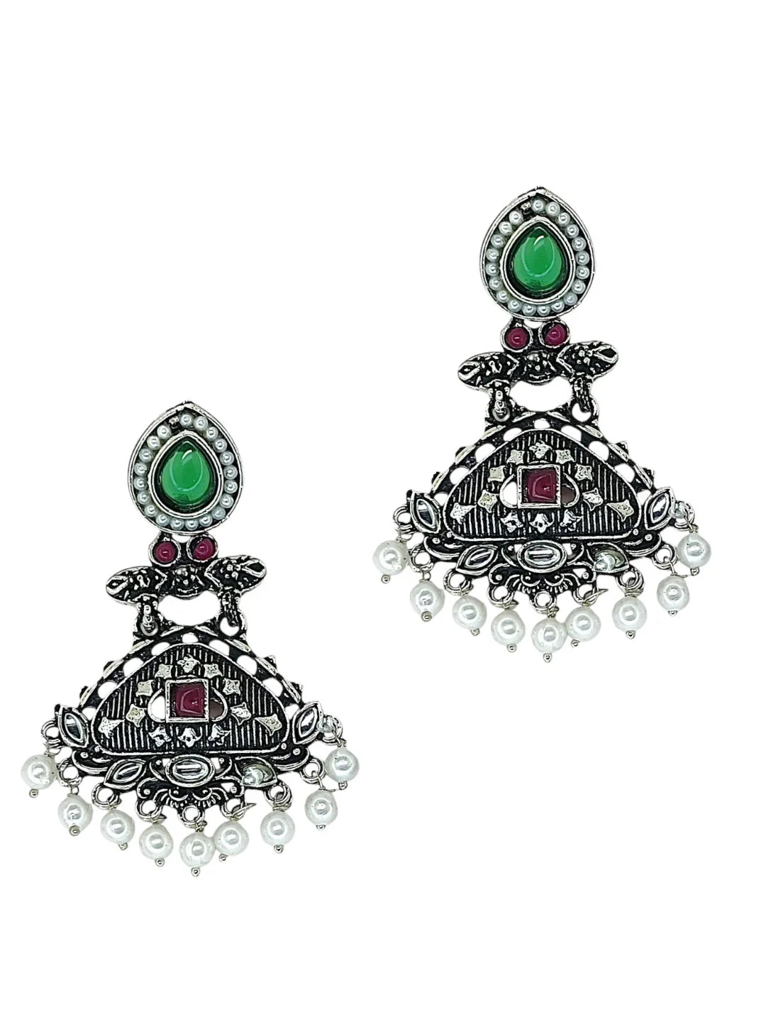 Silver Oxidized Drop Earrings