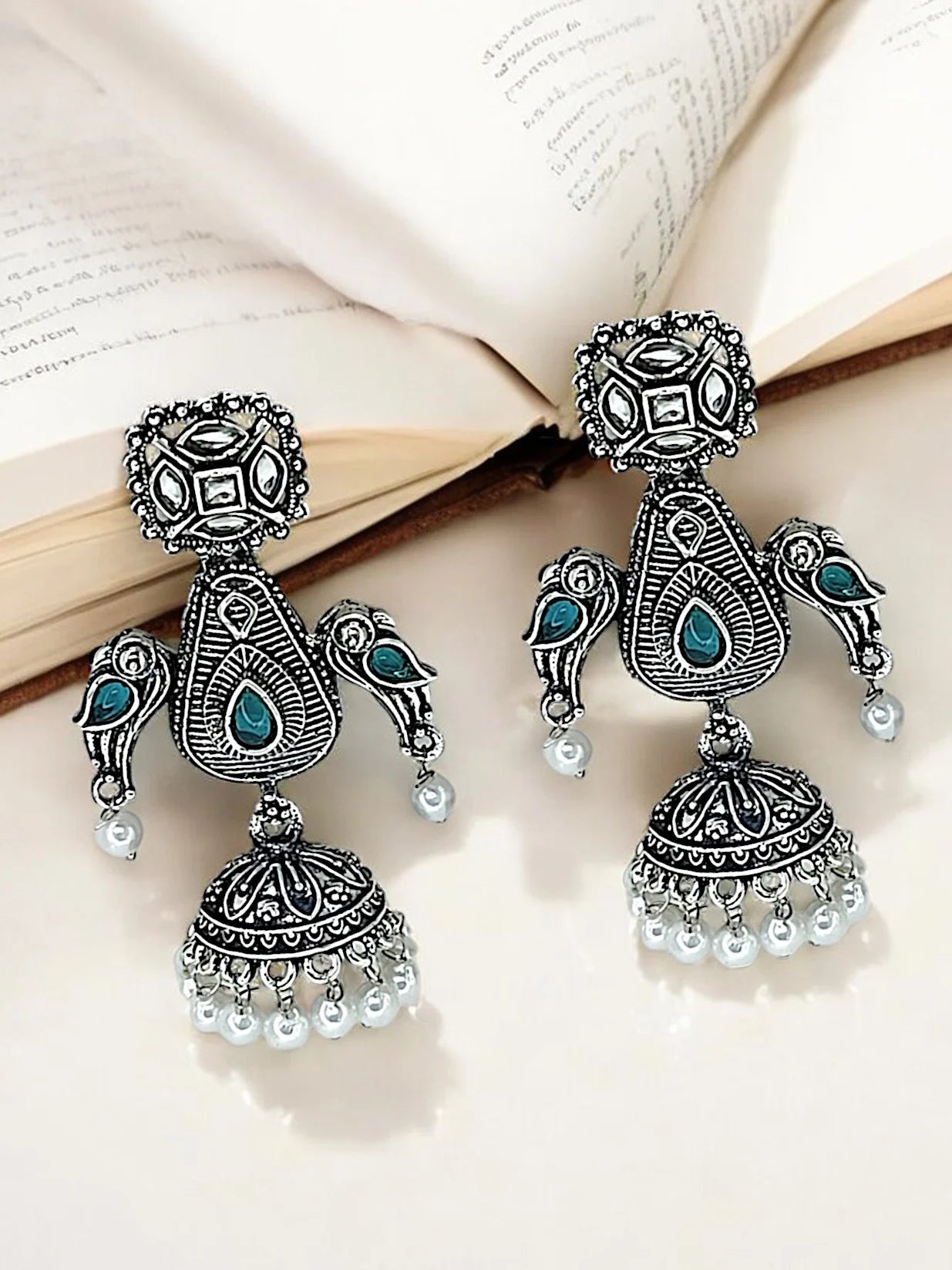 Silver Oxidized Parrot Earrings