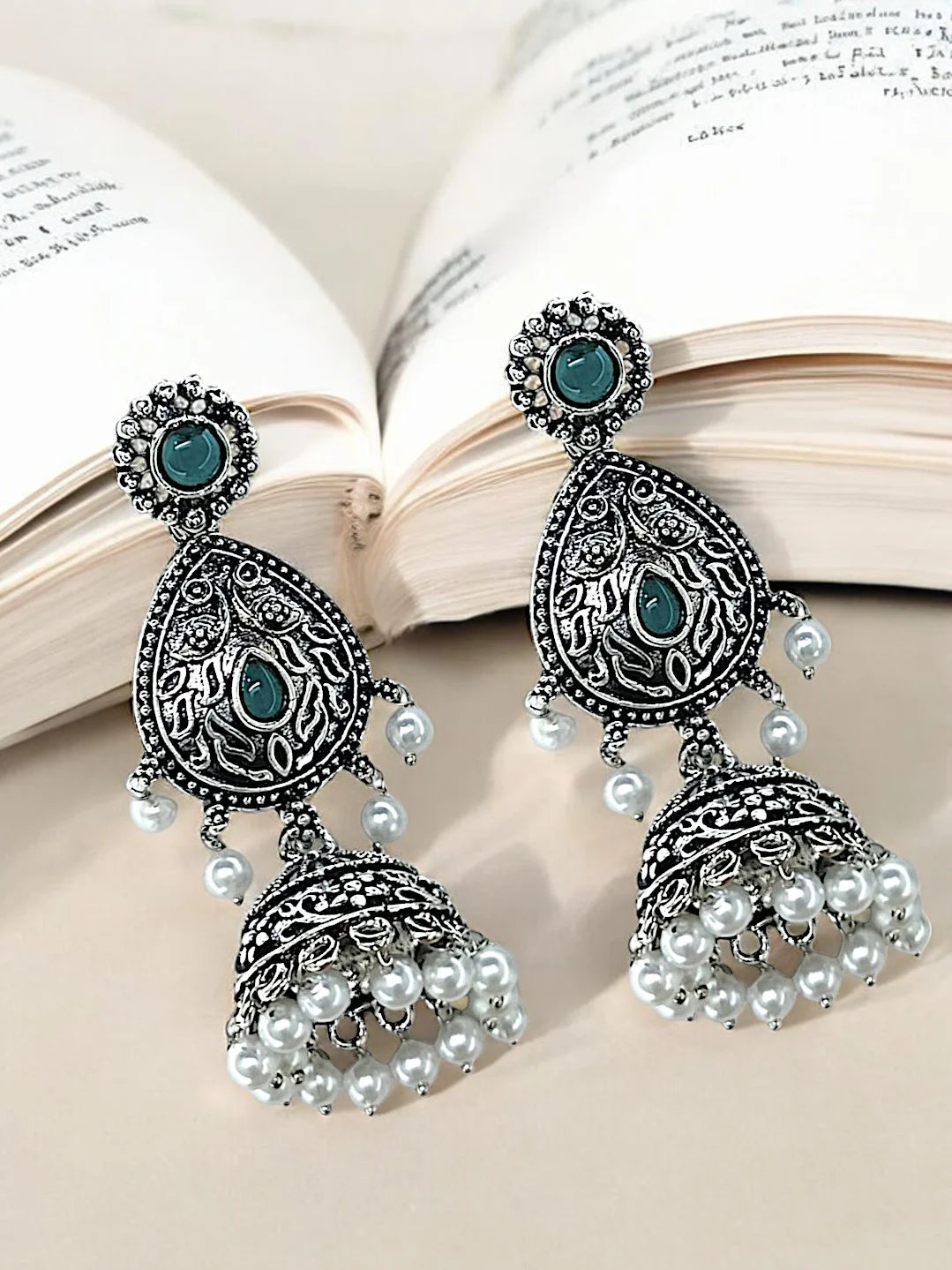 Silver Oxidized Drop Earrings