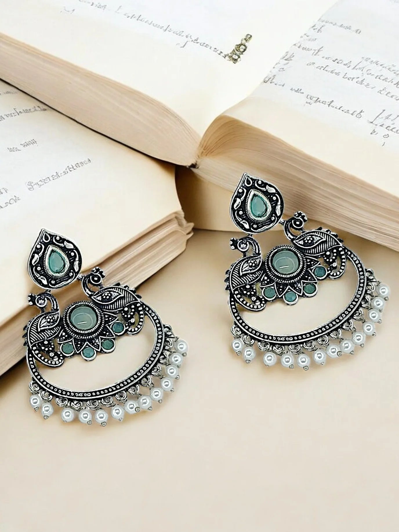 Silver Oxidized Peacock Earrings