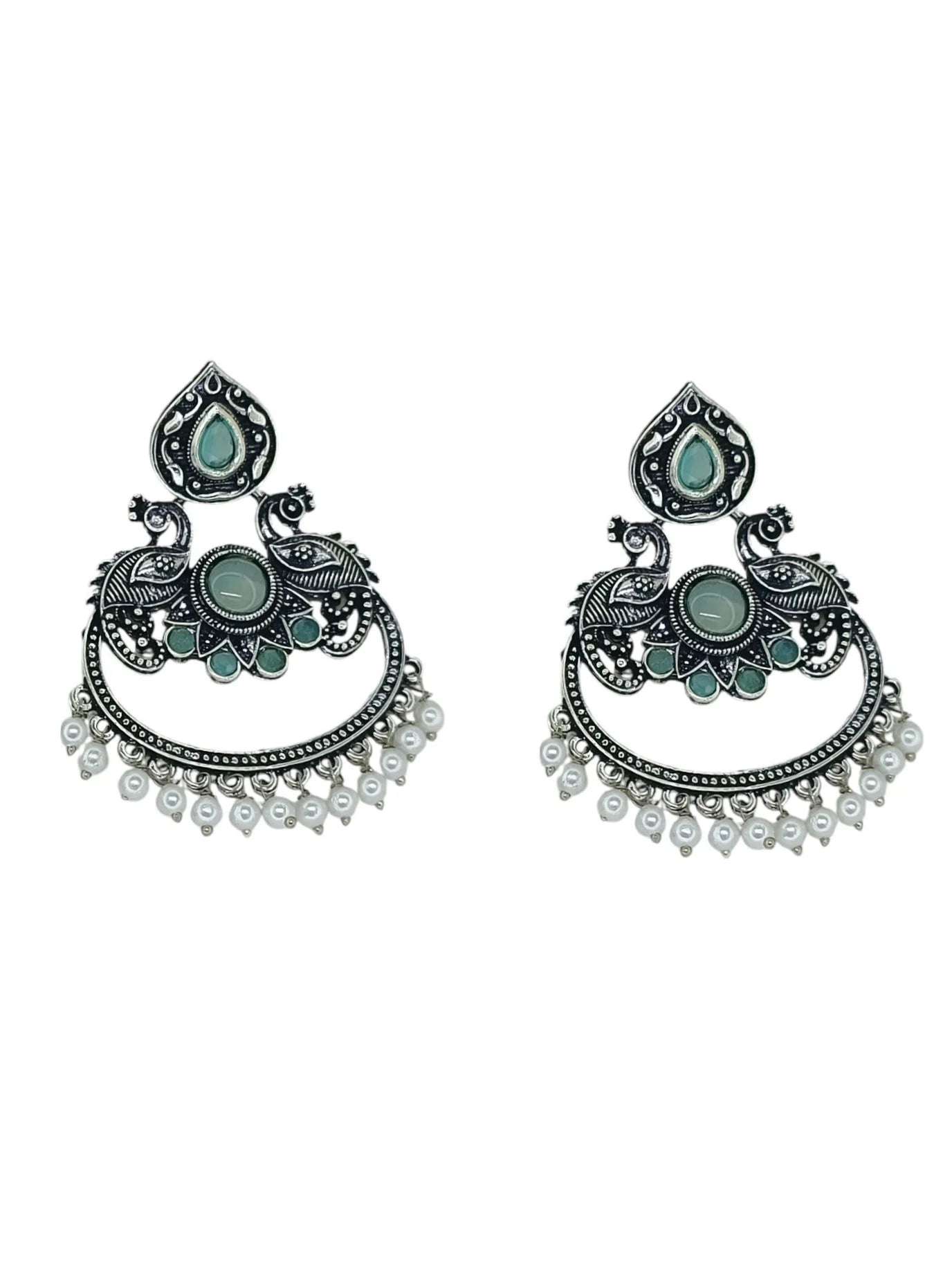 Silver Oxidized Peacock Earrings