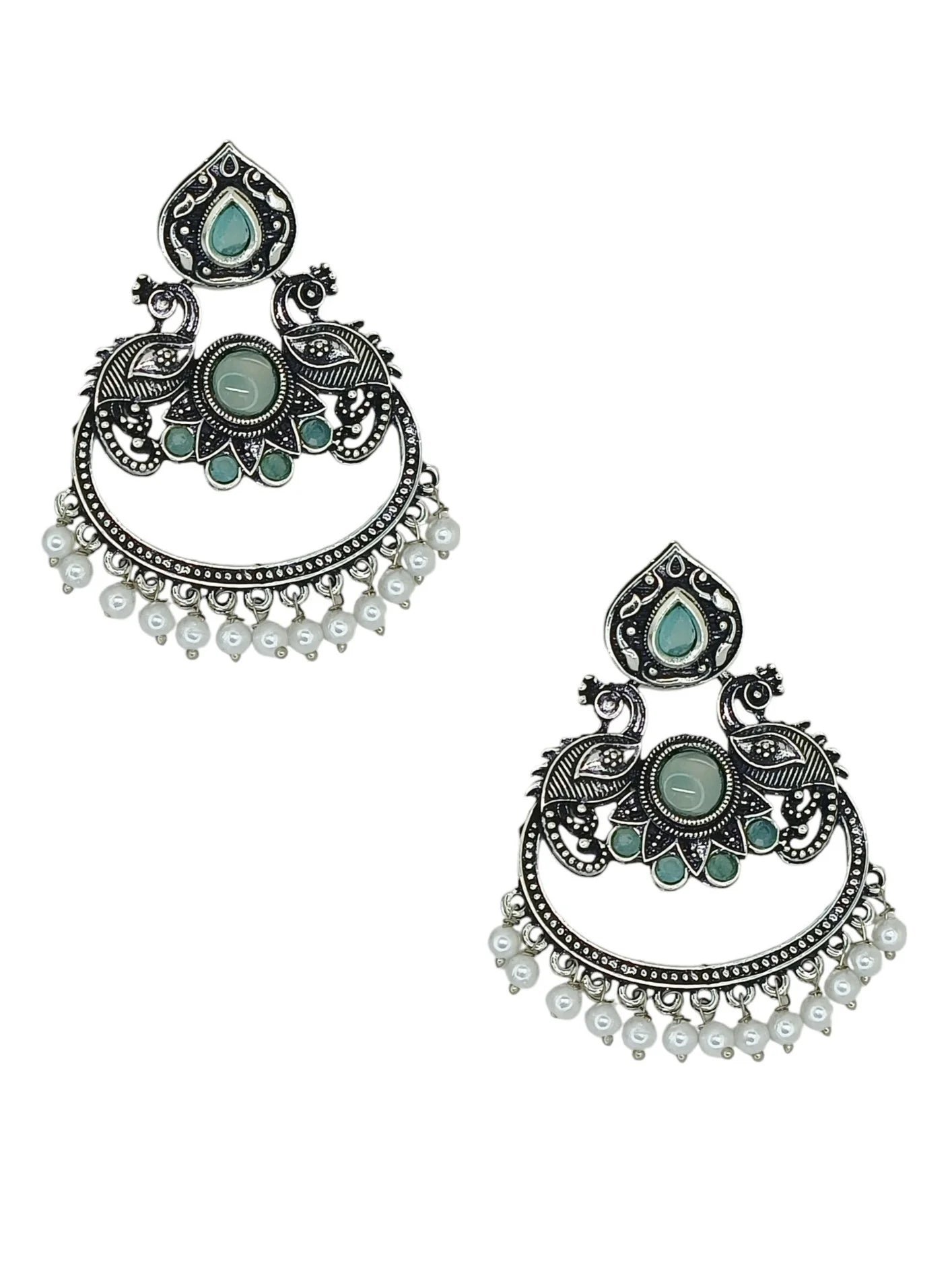 Silver Oxidized Peacock Earrings