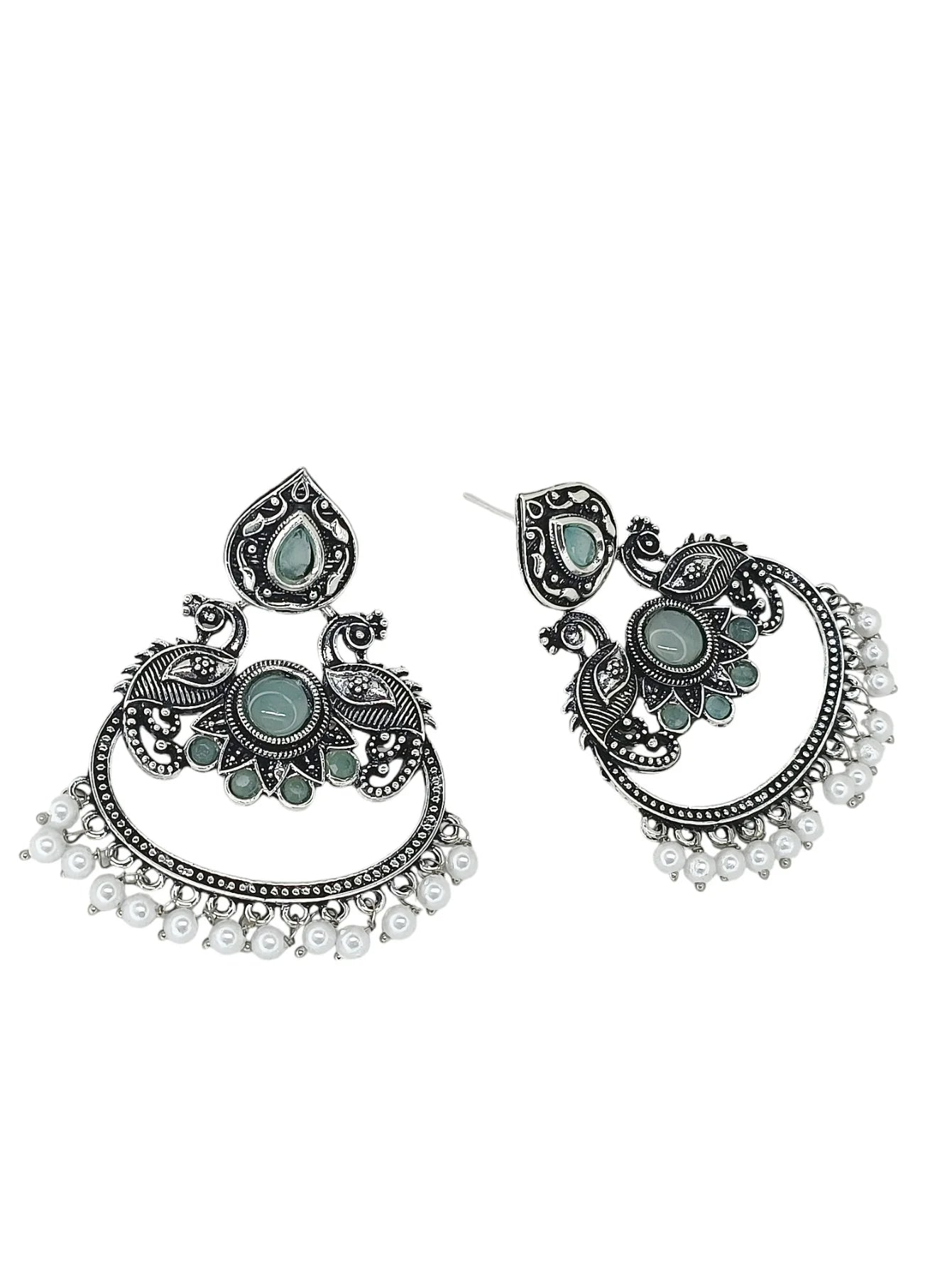 Silver Oxidized Peacock Earrings