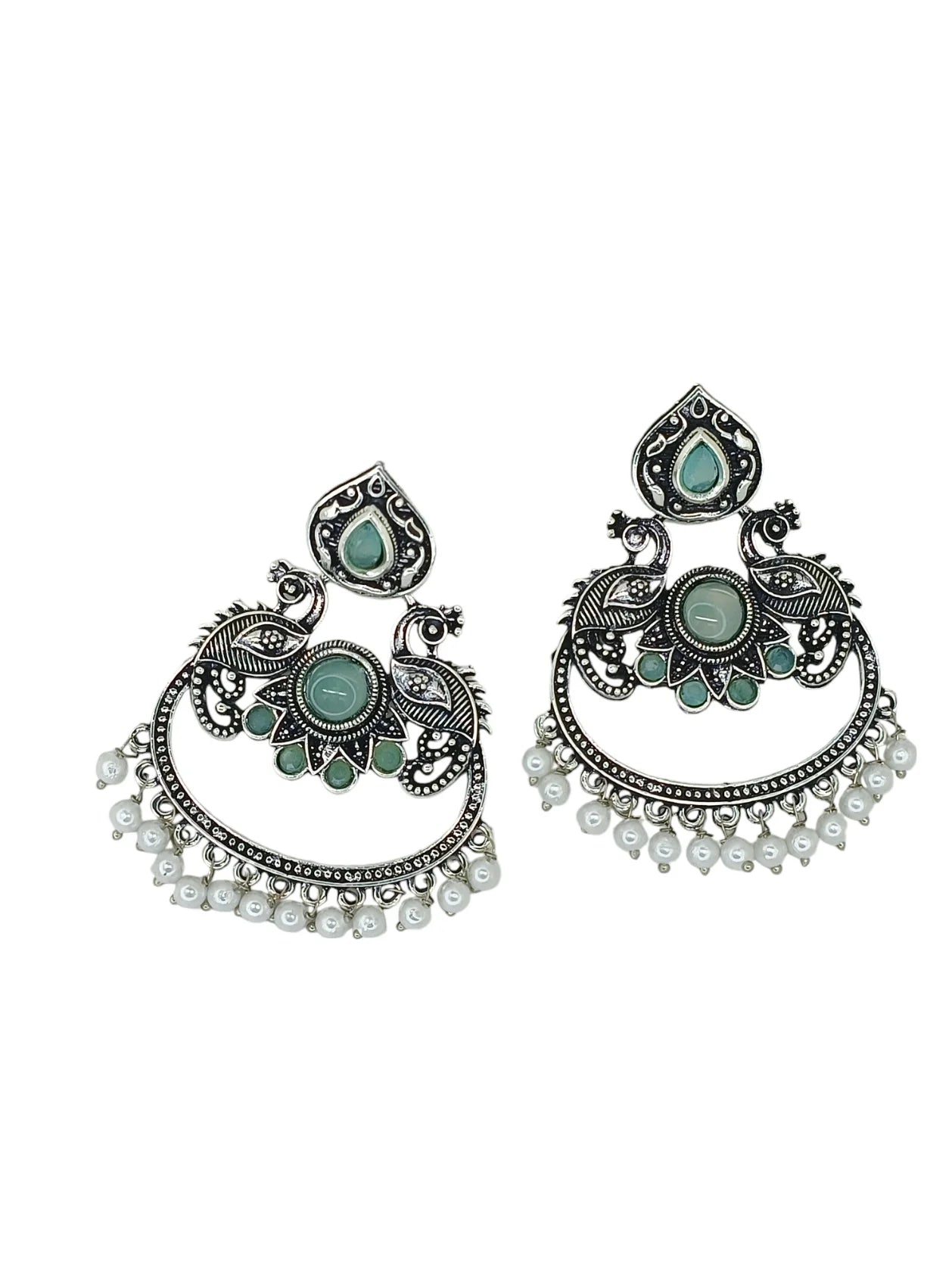 Silver Oxidized Peacock Earrings