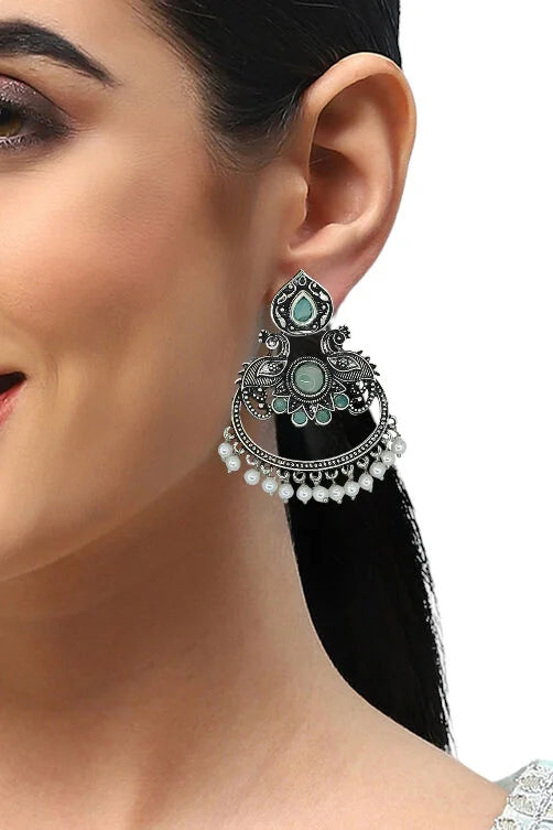 Silver Oxidized Peacock Earrings