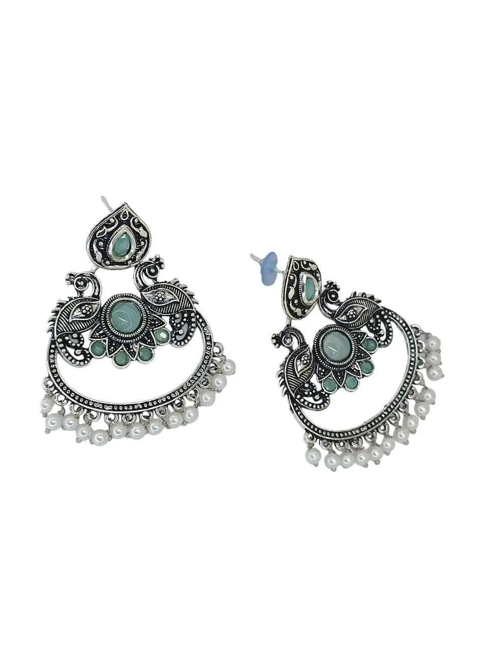 Silver Oxidized Peacock Earrings