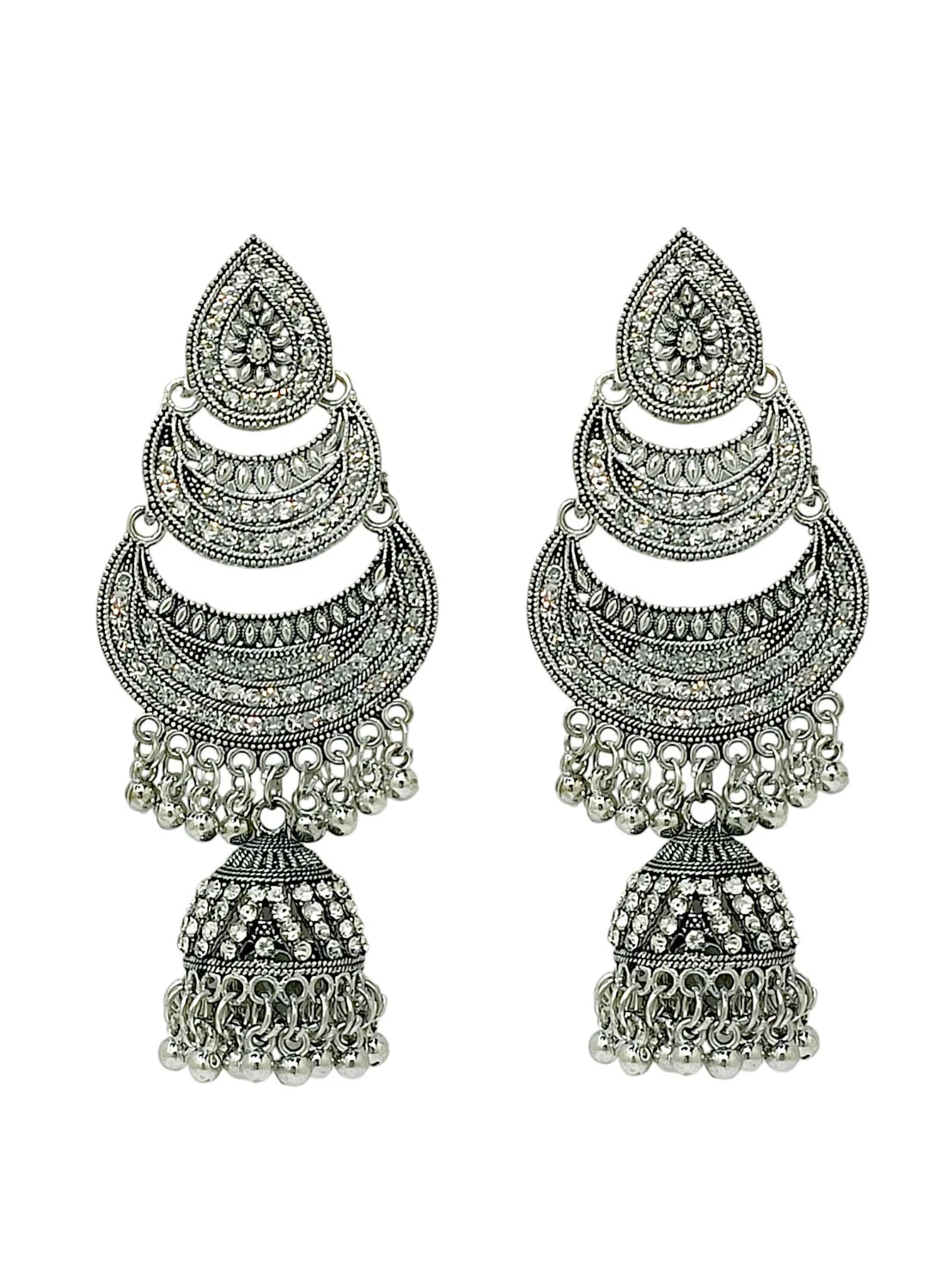Silver Oxidized Chandbali Drop Earrings